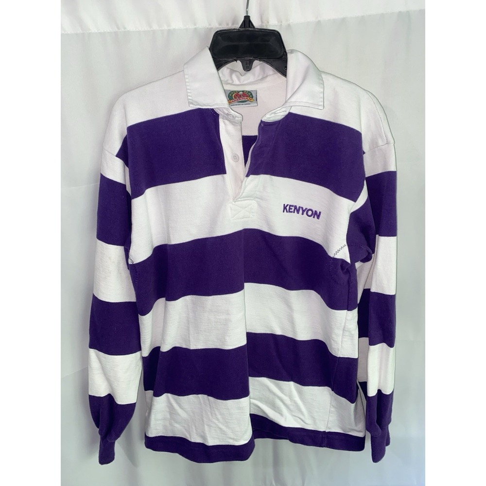 Kenyon College Ohio Barbarian Rugby Long Sleeve Collared Shirt Purple/White M